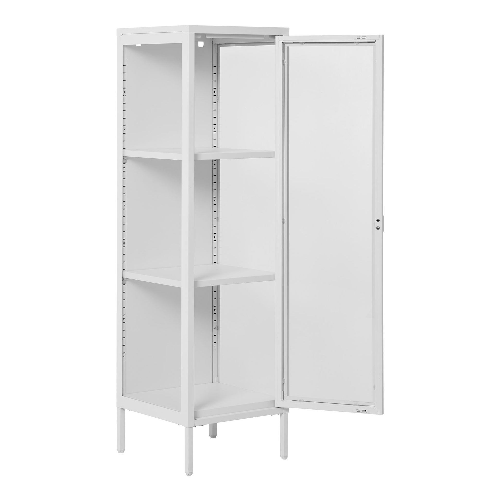 Vitrina ingusta cu 1 usa de sticla, din otel alb