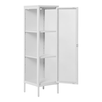 Vitrina ingusta cu 1 usa de sticla, din otel alb