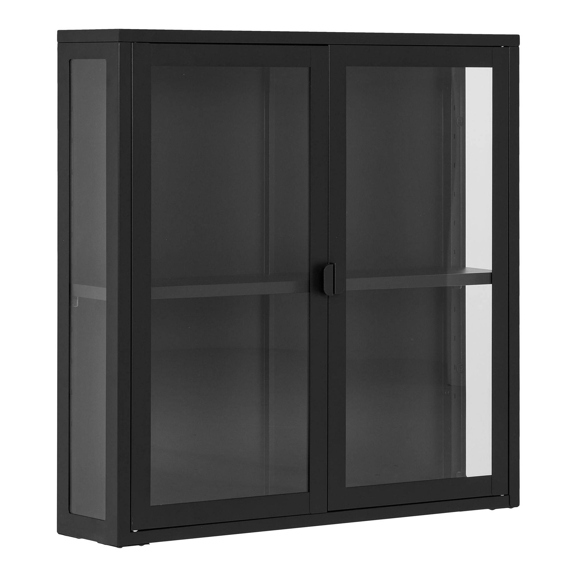 Vitrina suspendata cu 2 usi de sticla, din otel negru