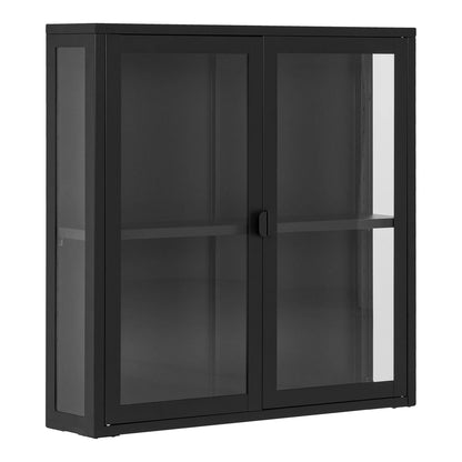 Vitrina suspendata cu 2 usi de sticla, din otel negru