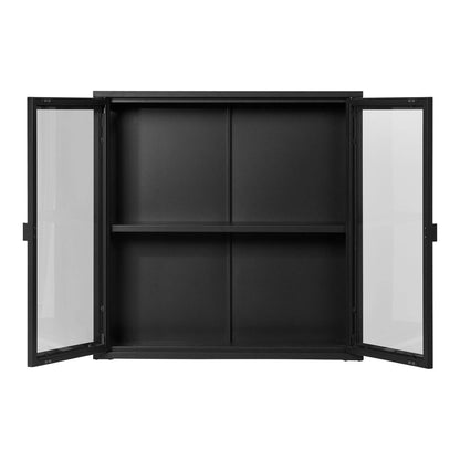 Vitrina suspendata cu 2 usi de sticla, din otel negru