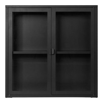 Vitrina suspendata cu 2 usi de sticla, din otel negru