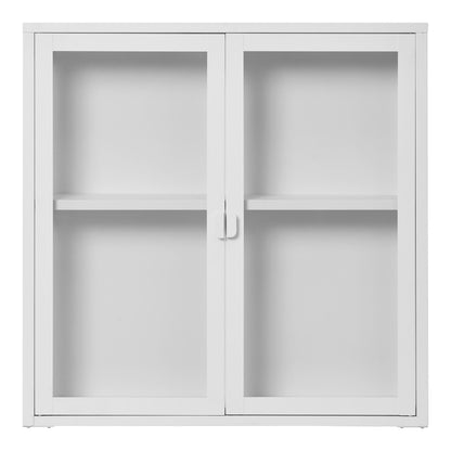 Vitrina suspendata cu 2 usi de sticla, din otel alb