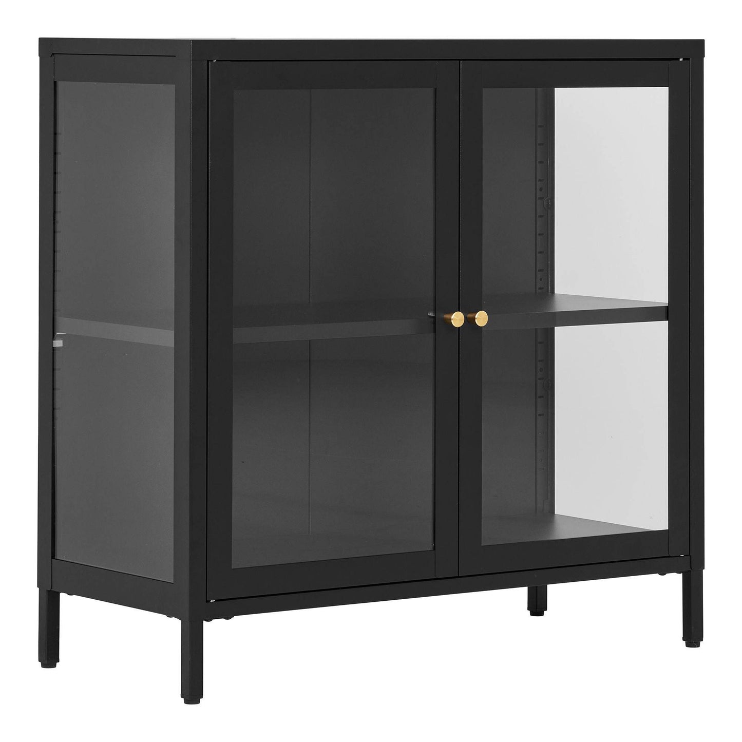 Vitrina cu 2 usi de sticla, din otel negru