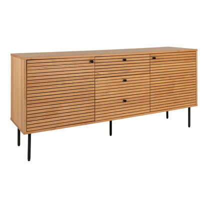  Comoda cu 3 sertare, 2 usi, furnir de stejar, natur, picioare metalice negre