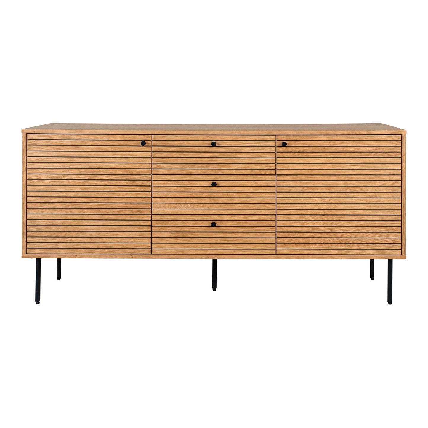  Comoda cu 3 sertare, 2 usi, furnir de stejar, natur, picioare metalice negre