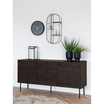 Comoda cu 3 sertare, 2 usi, furnir de stejar smoked, picioare metalice negre, in living scandinav