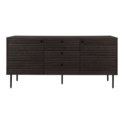 Comoda cu 3 sertare, 2 usi, furnir de stejar smoked, picioare metalice negre