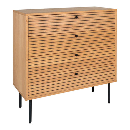 Comoda cu 4 sertare, furnir de stejar, natur, picioare metalice negre