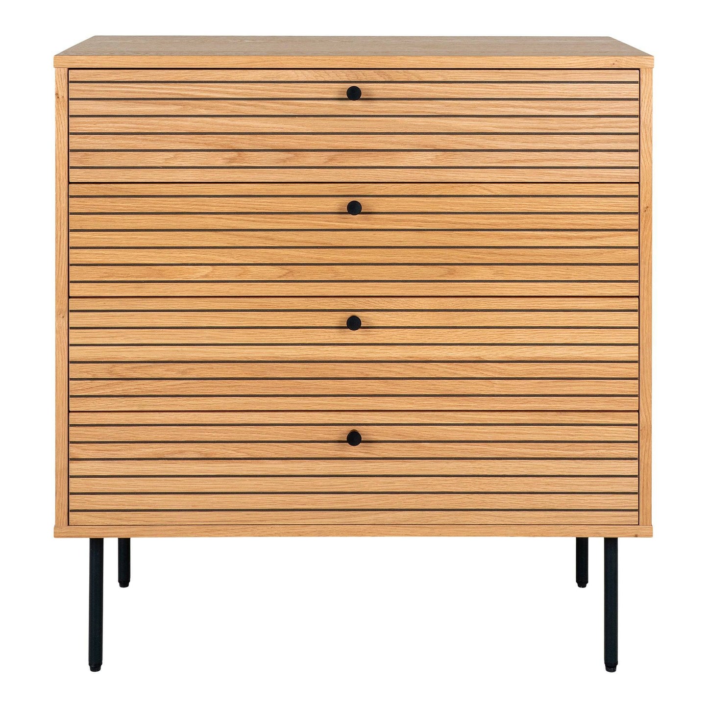 Comoda cu 4 sertare, furnir de stejar, natur, picioare metalice negre