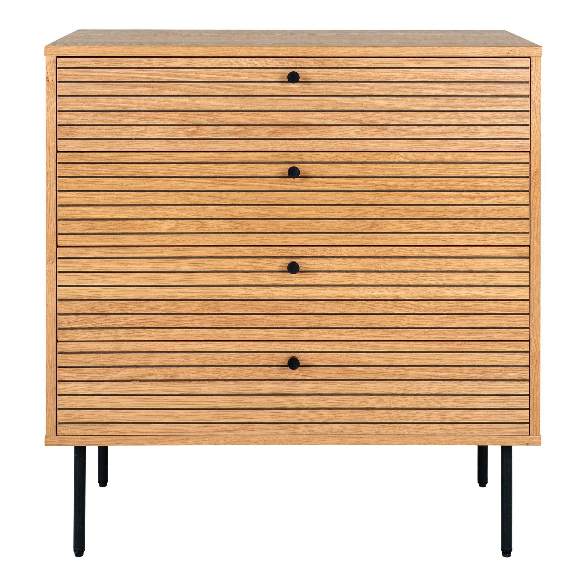 Comoda cu 4 sertare, furnir de stejar, natur, picioare metalice negre