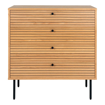 Comoda cu 4 sertare, furnir de stejar, natur, picioare metalice negre