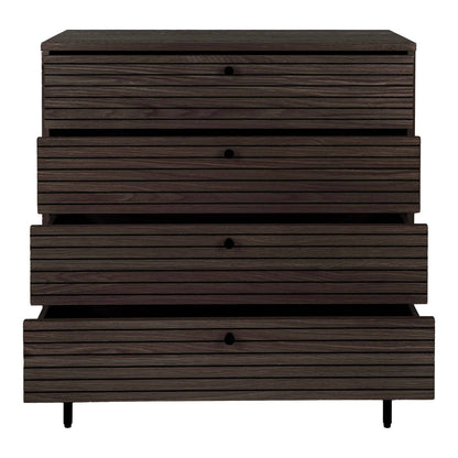 Comoda cu 4 sertare, furnir de stejar afumat, picioare metalice negre