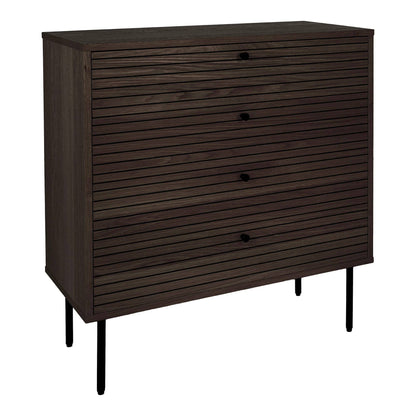 Comoda cu 4 sertare, furnir de stejar afumat, picioare metalice negre