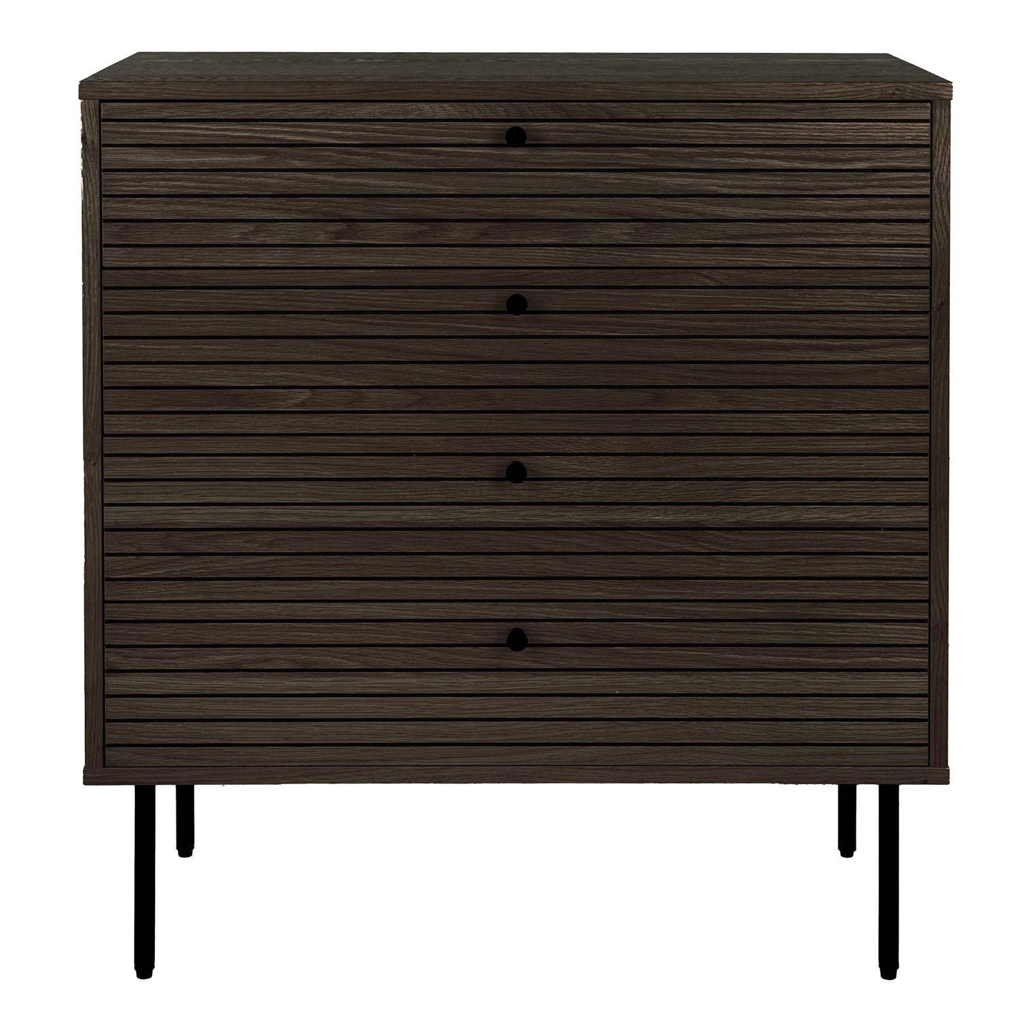 Comoda cu 4 sertare, furnir de stejar afumat, picioare metalice negre