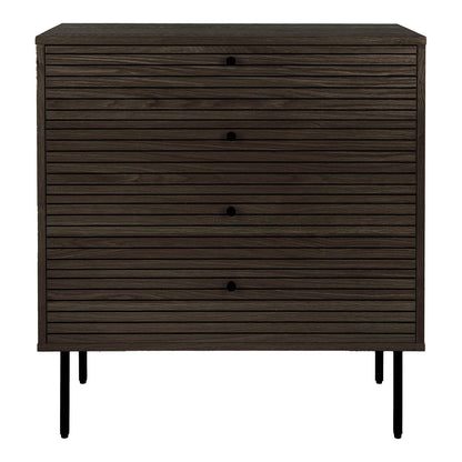 Comoda cu 4 sertare, furnir de stejar afumat, picioare metalice negre