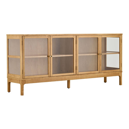 Comoda cu 4 usi din sticla, 1 raft, stejar/furnir de stejar/sticla calita, natur 