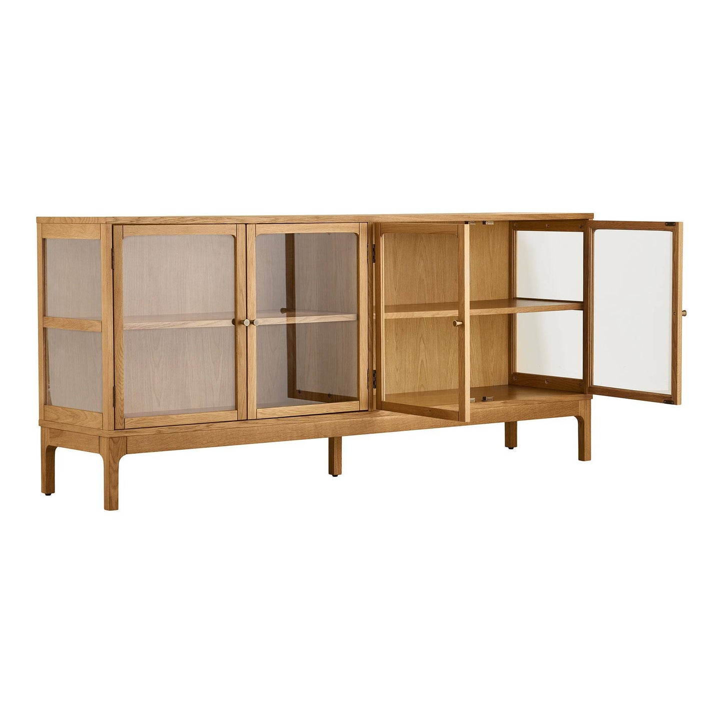Comoda cu 4 usi din sticla, 1 raft, stejar/furnir de stejar/sticla calita, natur 