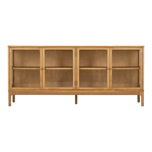 Comoda cu 4 usi din sticla, 1 raft, stejar/furnir de stejar/sticla calita, natur 
