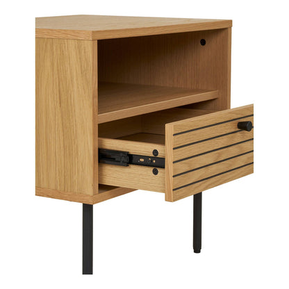 Noptiera cu 1 sertar, furnir de stejar, natur, picioare metalice negre 
