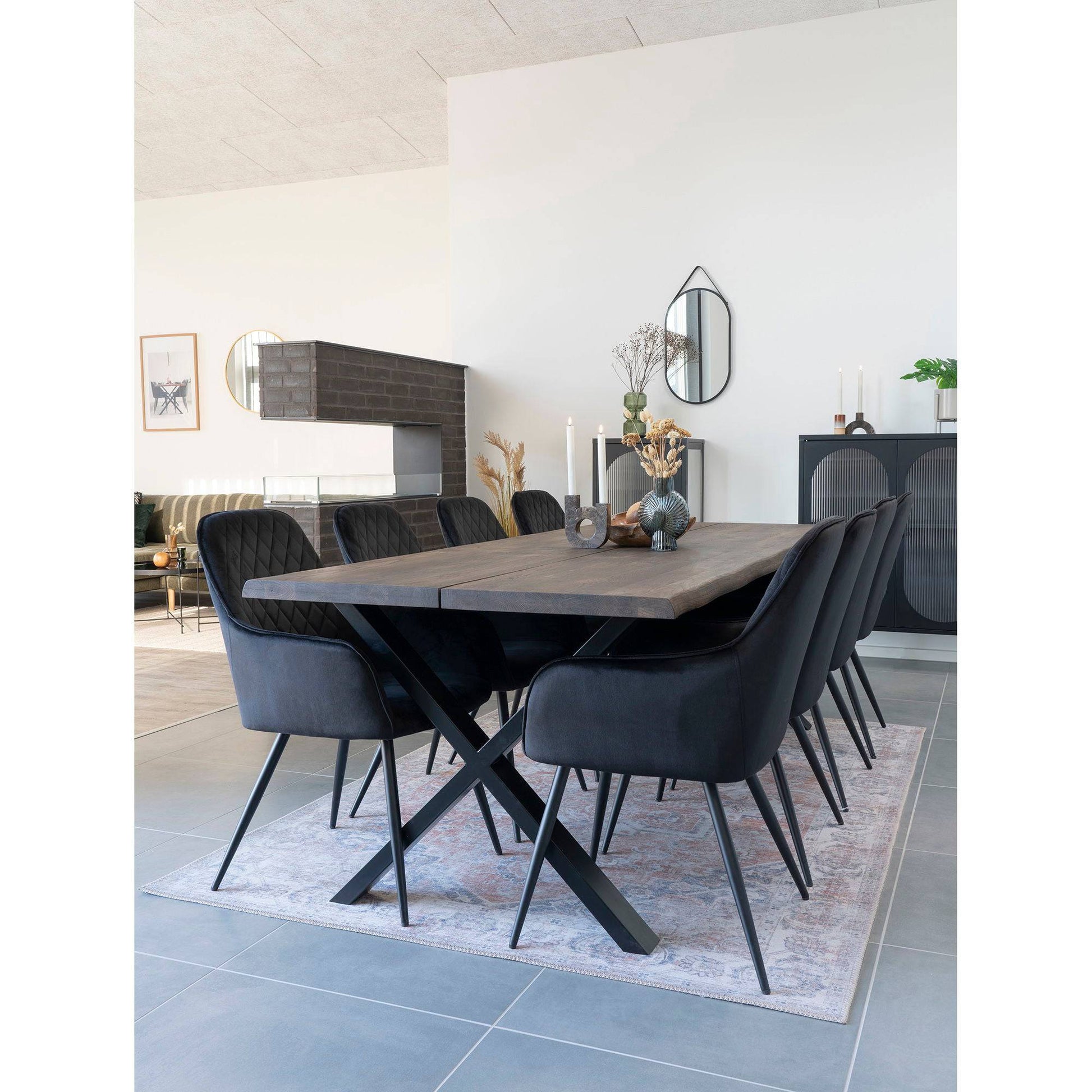 Oglinda din otel/piele artificiala, negru, in living scandinav