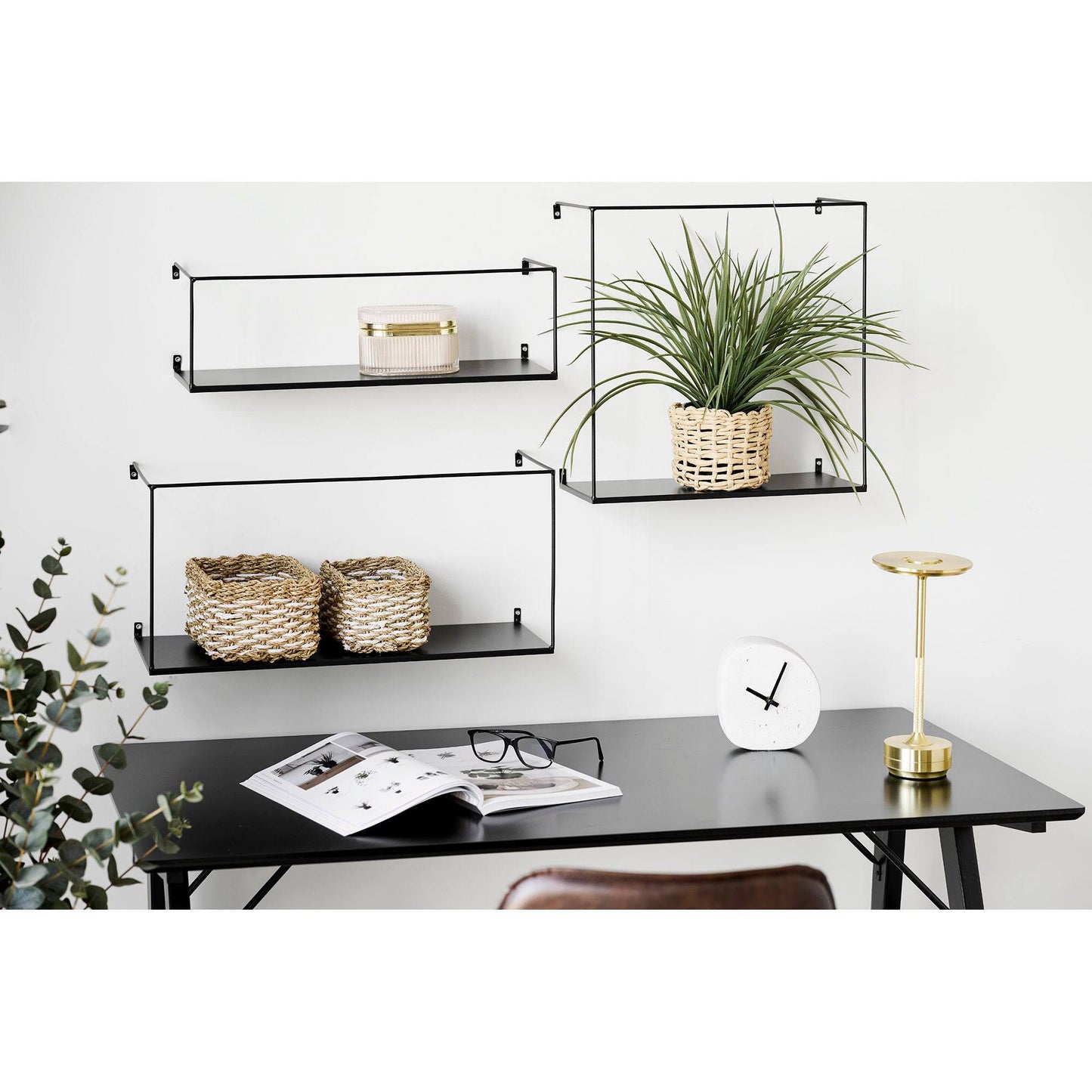 Raft suspendat din otel negru set de 3, in living