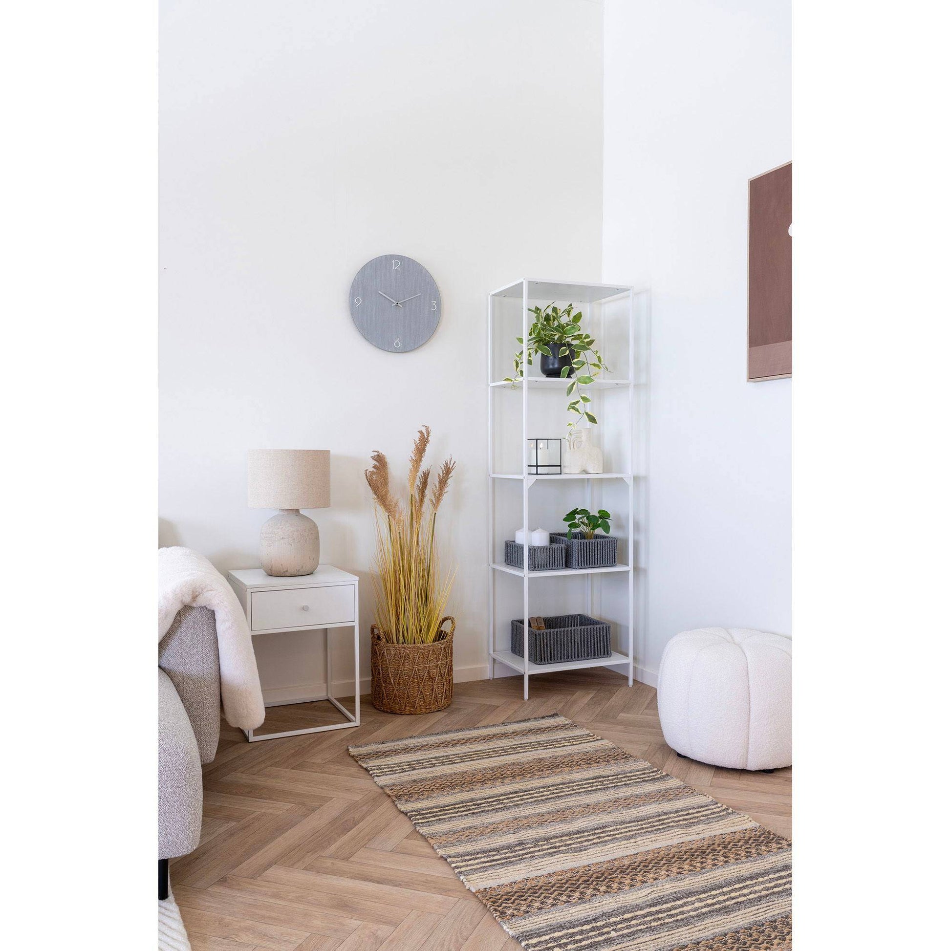  Ceas de perete, din MDF, gri deschis, cu mecanism silentios, in living