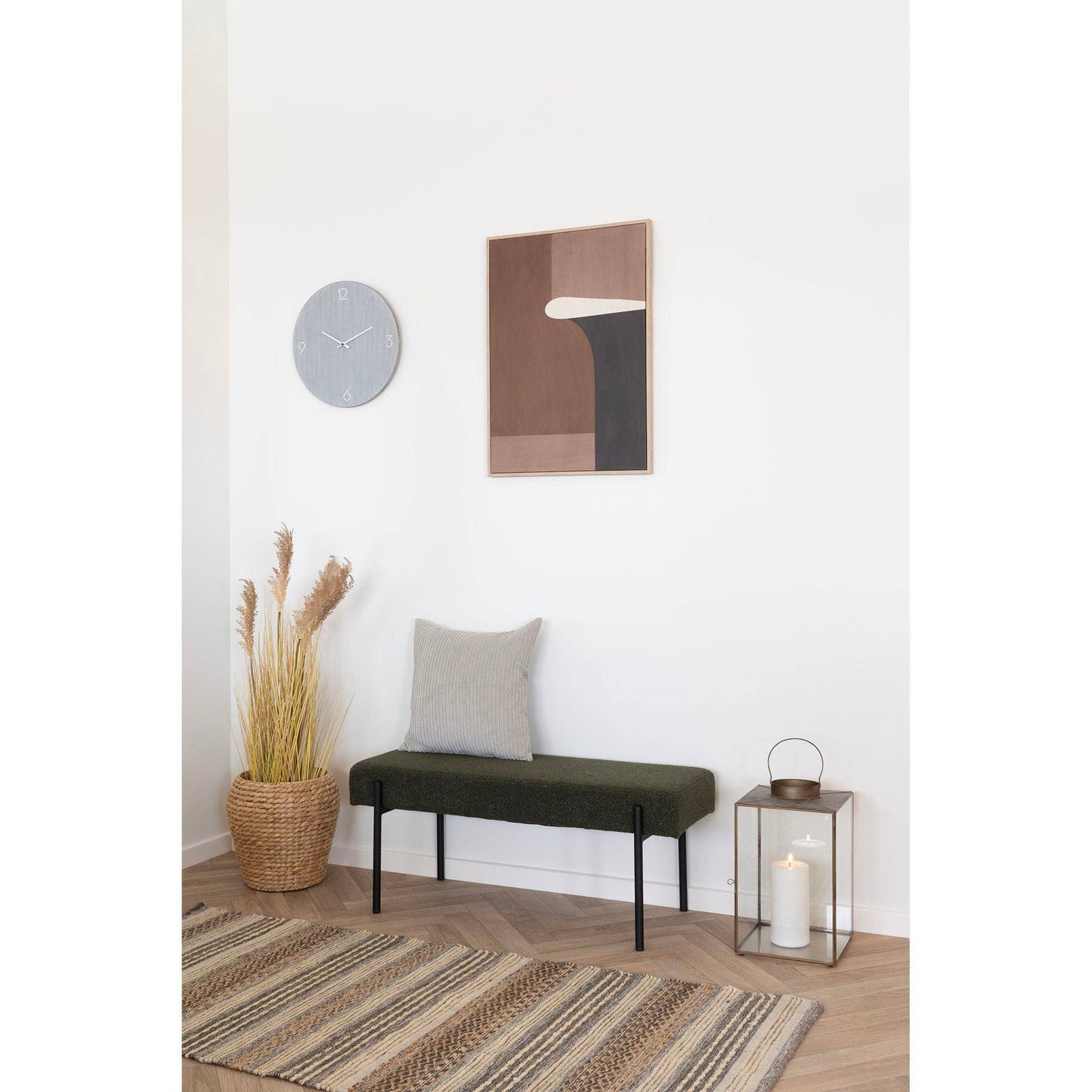  Ceas de perete, din MDF, gri deschis, cu mecanism silentios, in living