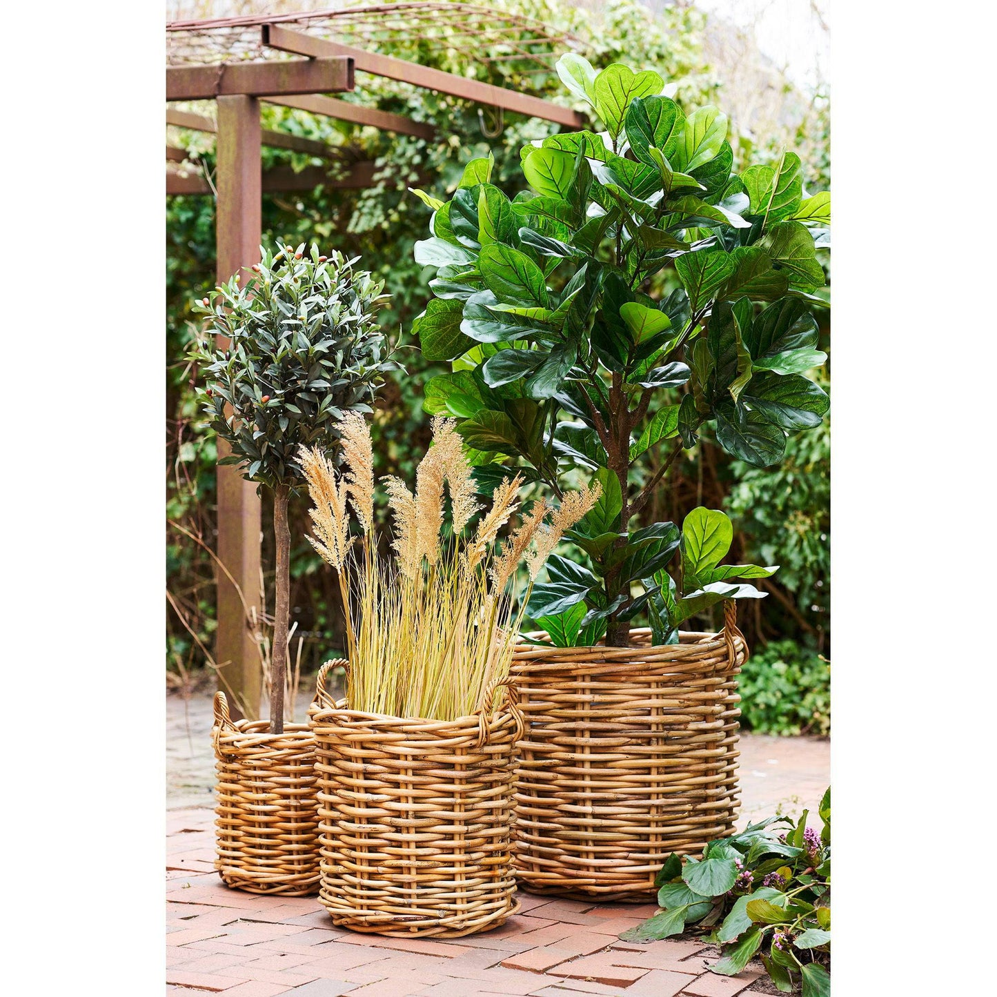  cos din ratan kubu, natur, set de 3, in decor natural