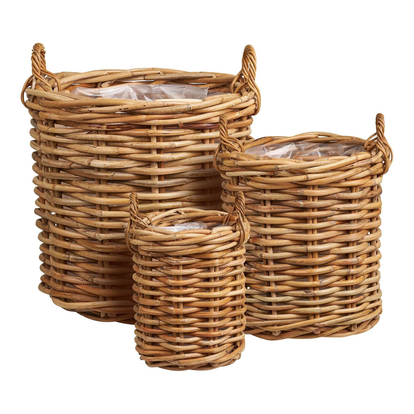  cos din ratan kubu, natur, set de 3