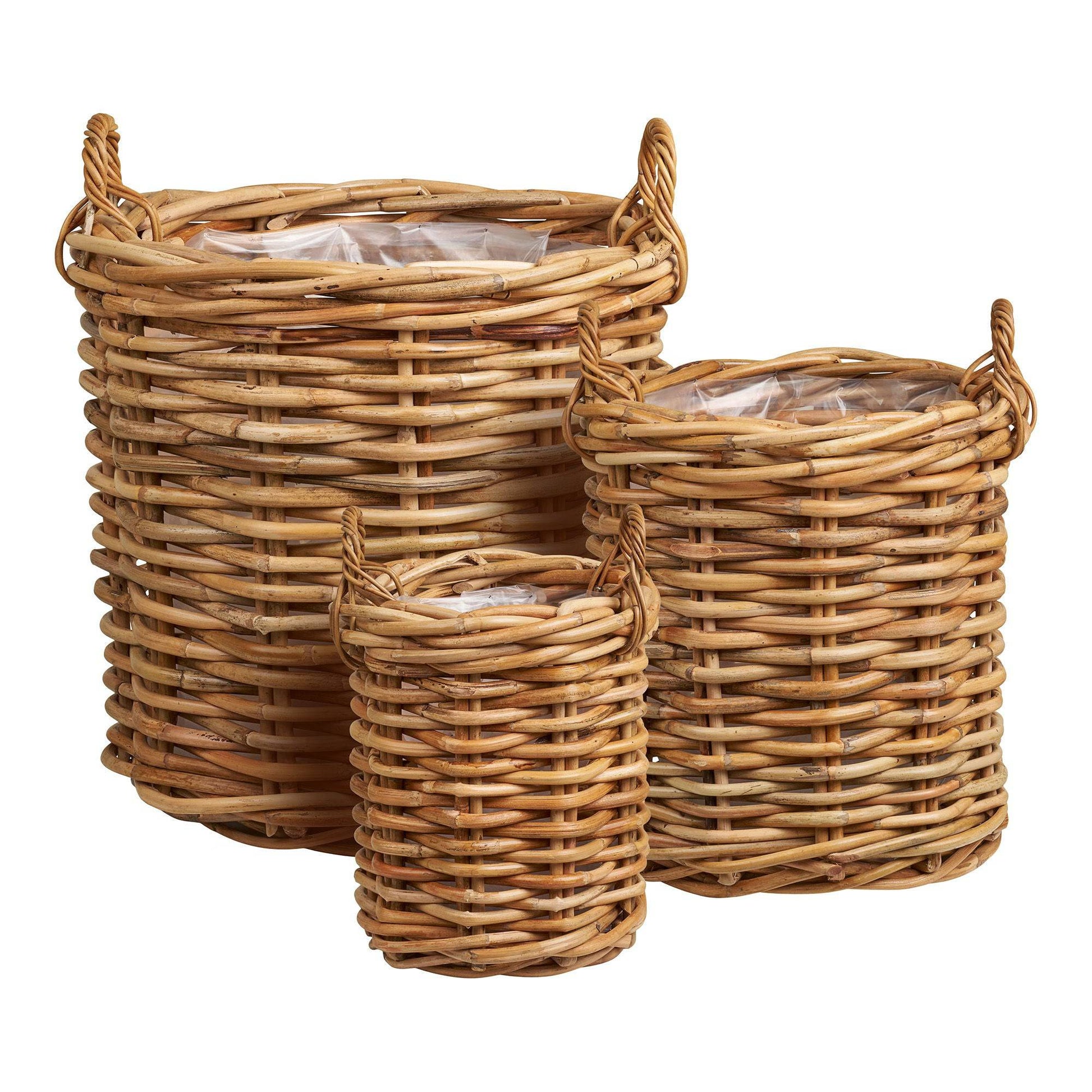  cos din ratan kubu, natur, set de 3