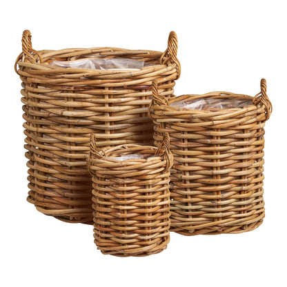  cos din ratan kubu, natur, set de 3