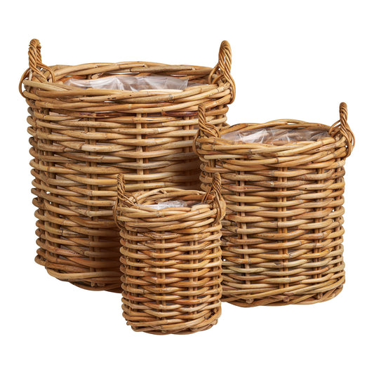  cos din ratan kubu, natur, set de 3