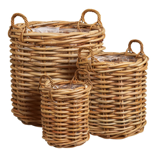  cos din ratan kubu, natur, set de 3