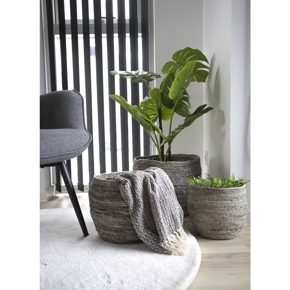 cos din frunze de porumb, gri, set de 3, in living