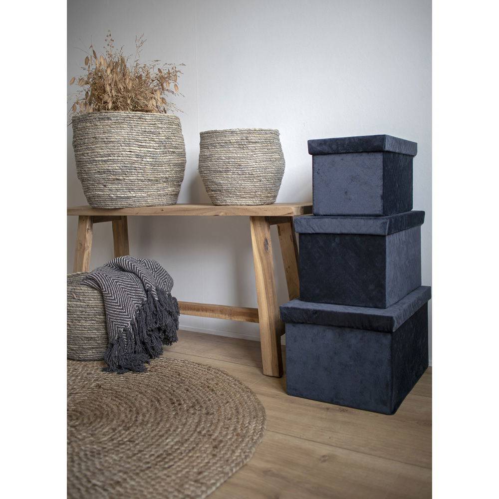 cos din frunze de porumb, gri, set de 3, in living
