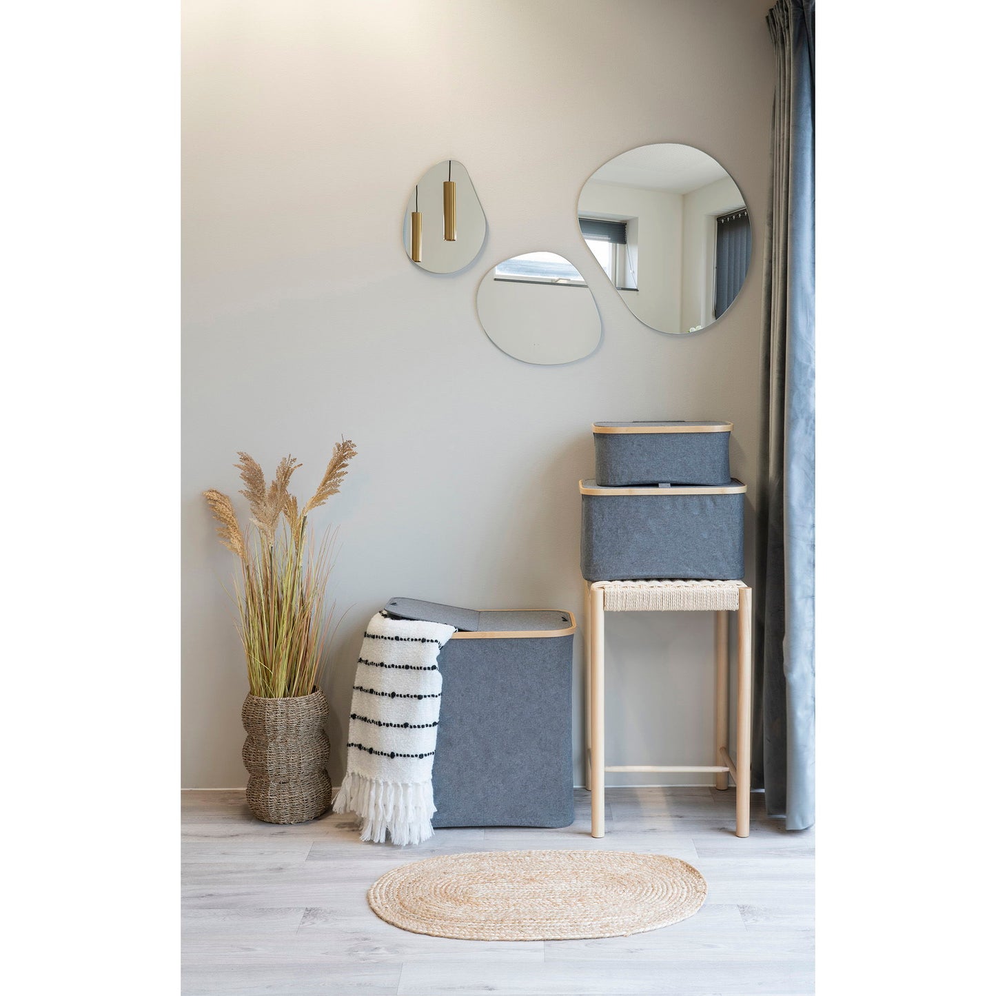  Cos de rufe din bambus/textile, gri inchis, in living