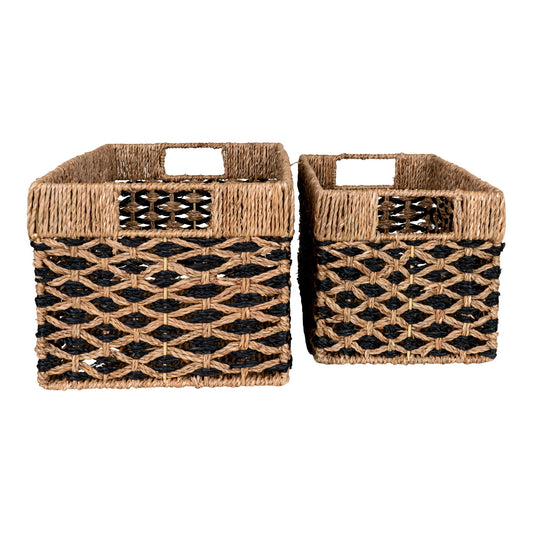 cos din iarba de mare, negru/natur set de 2