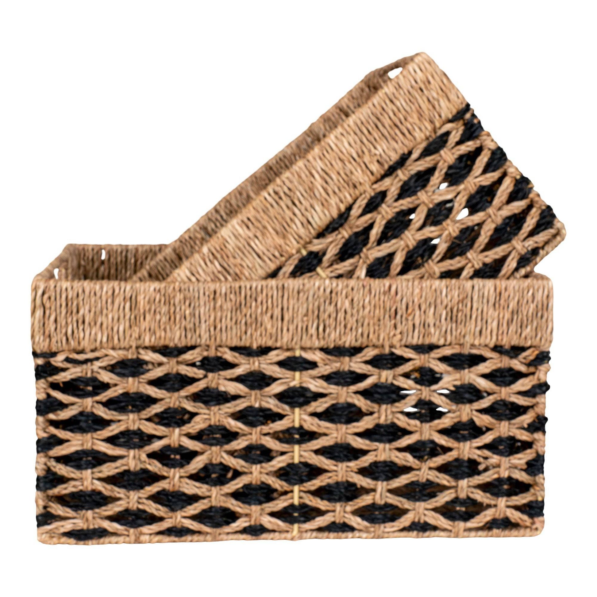 cos din iarba de mare, negru/natur set de 2