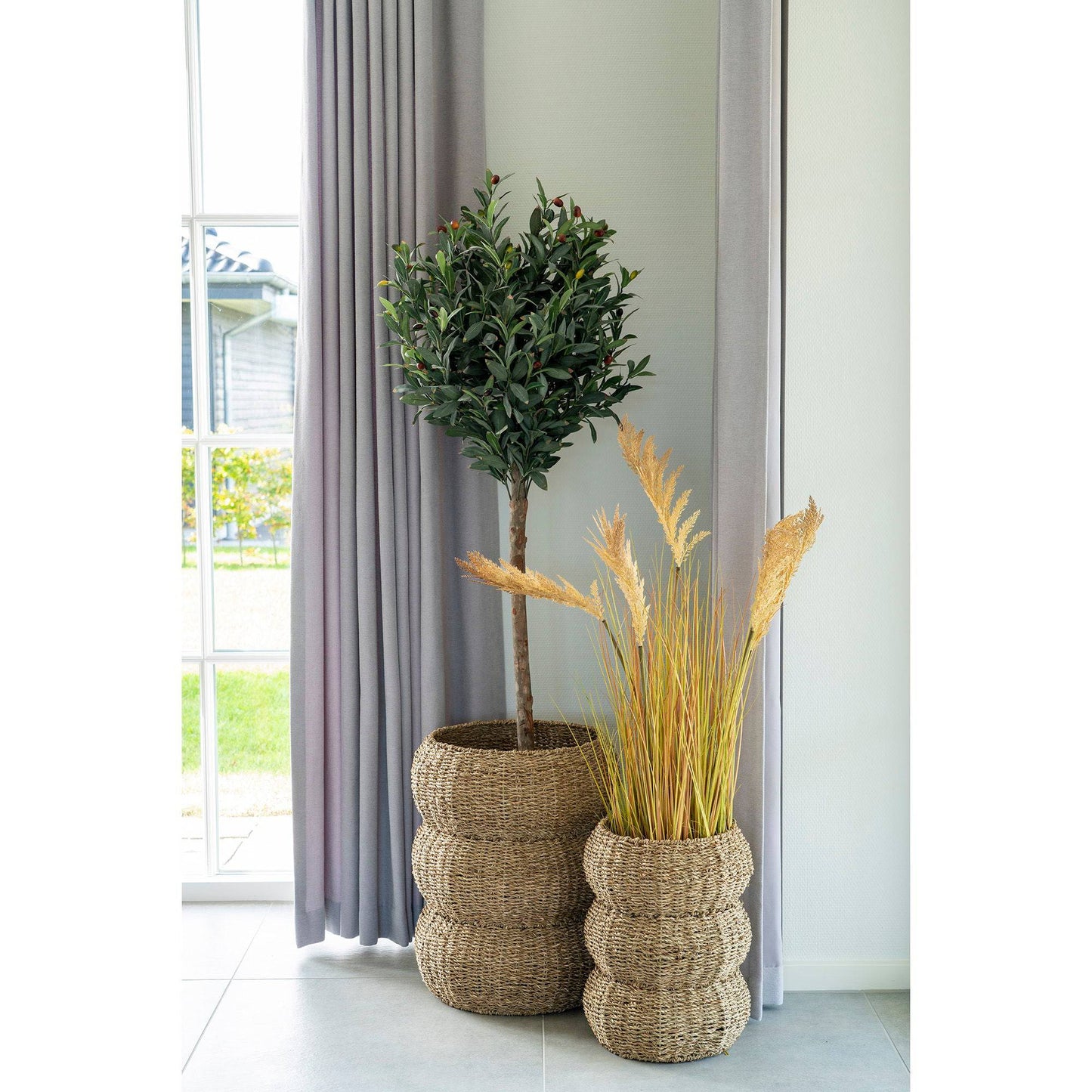 cos din iarba de mare, natur, set de 2, in living