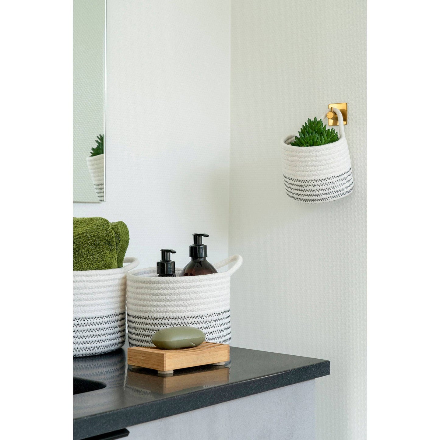 cos din bumbac, alb/gri set de 3, in living