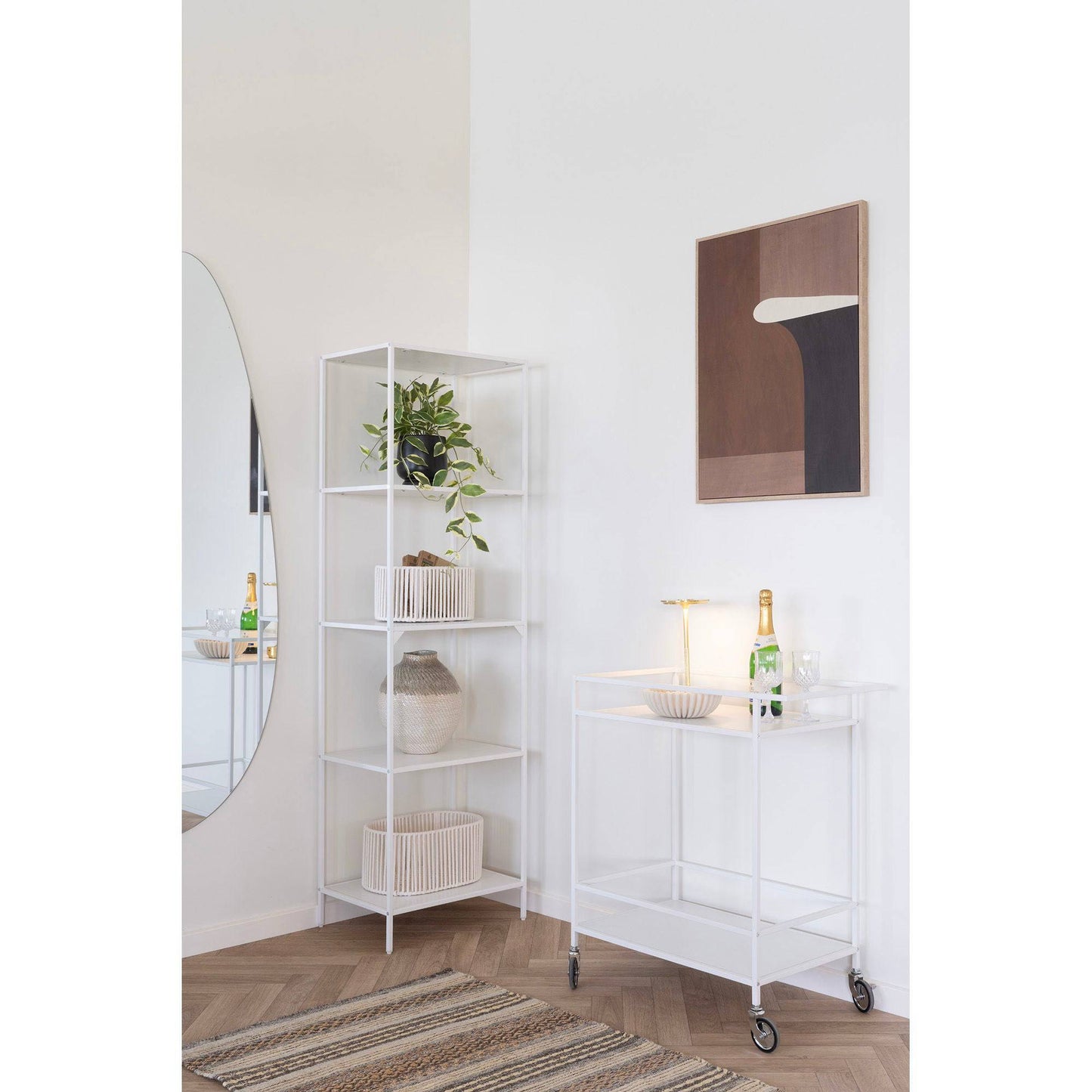 cos din bumbac/metal, alb cald set de 2, in living