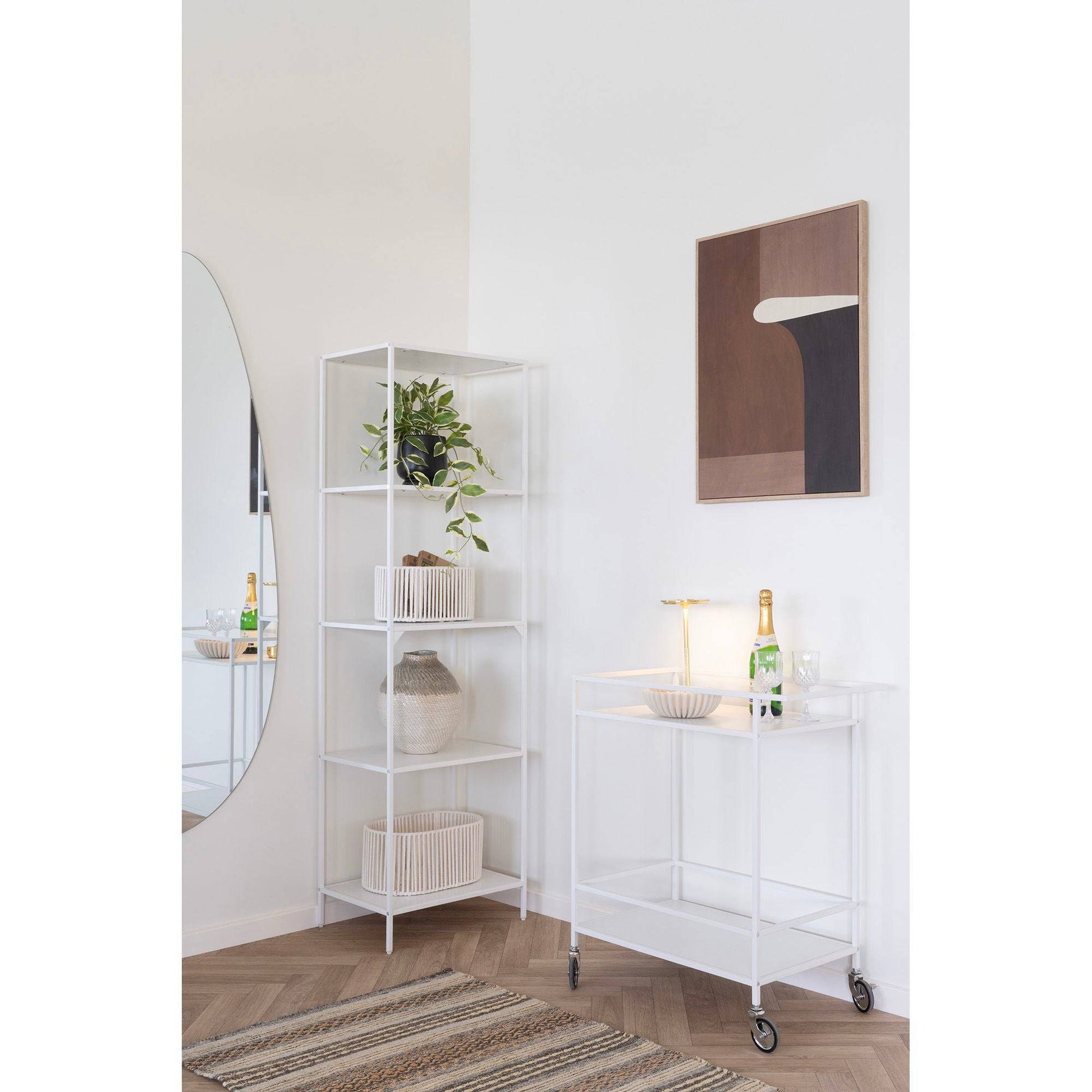 cos din bumbac/metal, alb cald set de 2, in living