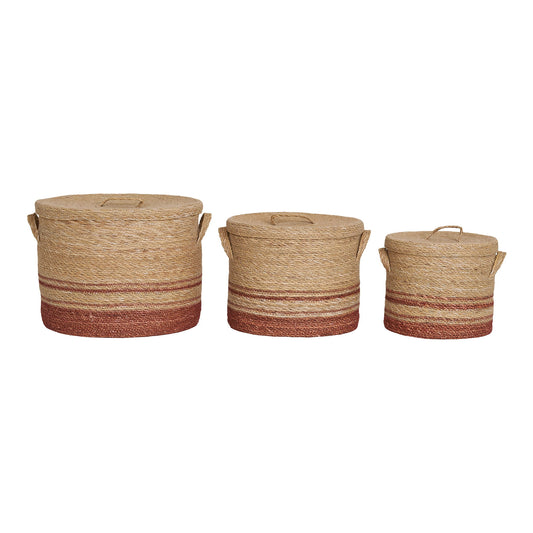 cos din iarba de mare, natur/maro set de 3