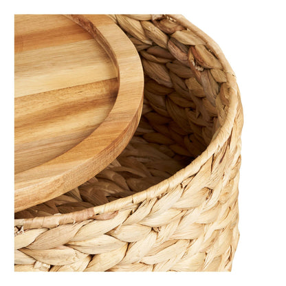 cos cu capac din lemn, zambila de apa, natur, set de 3