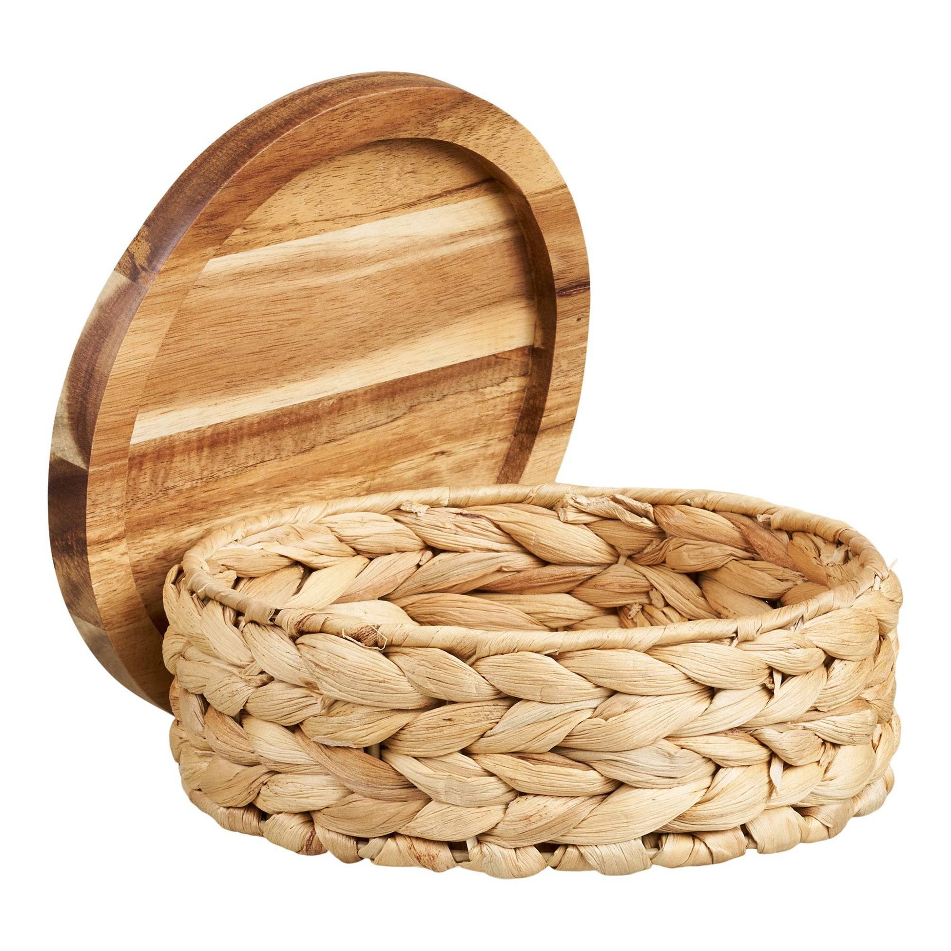 cos cu capac din lemn, zambila de apa, natur, set de 3