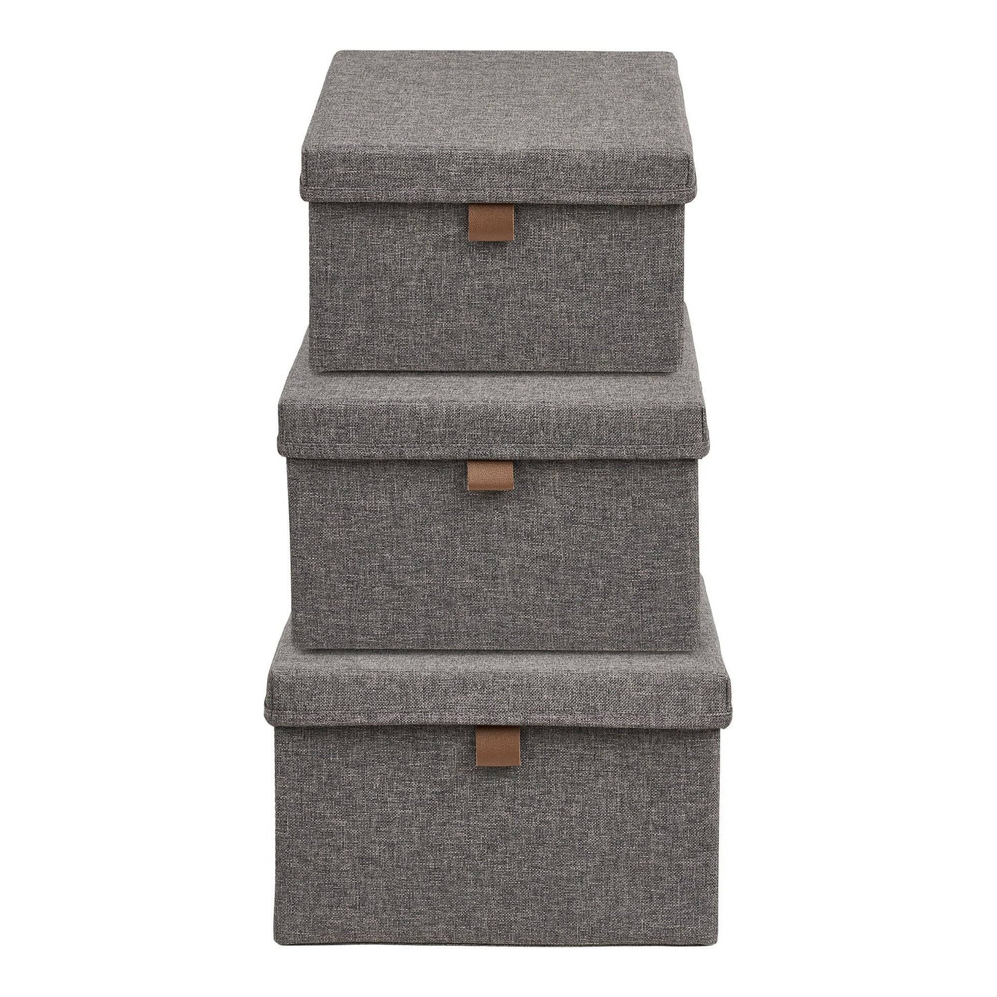 Cutii de depozitare, textil, gri inchis, set de 3