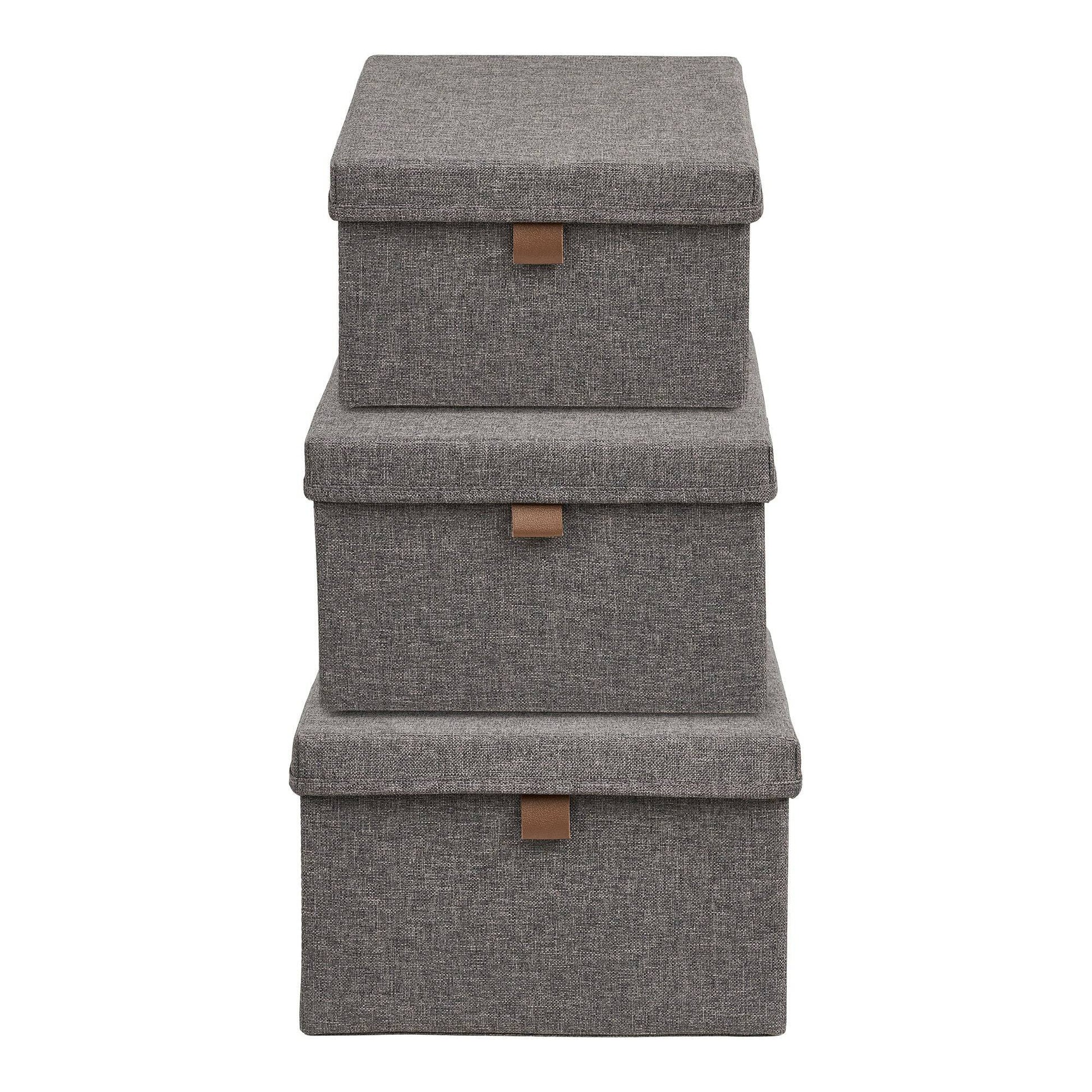 Cutii de depozitare, textil, gri inchis, set de 3