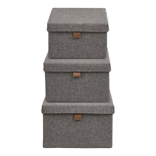 Cutii de depozitare, textil, gri inchis, set de 3