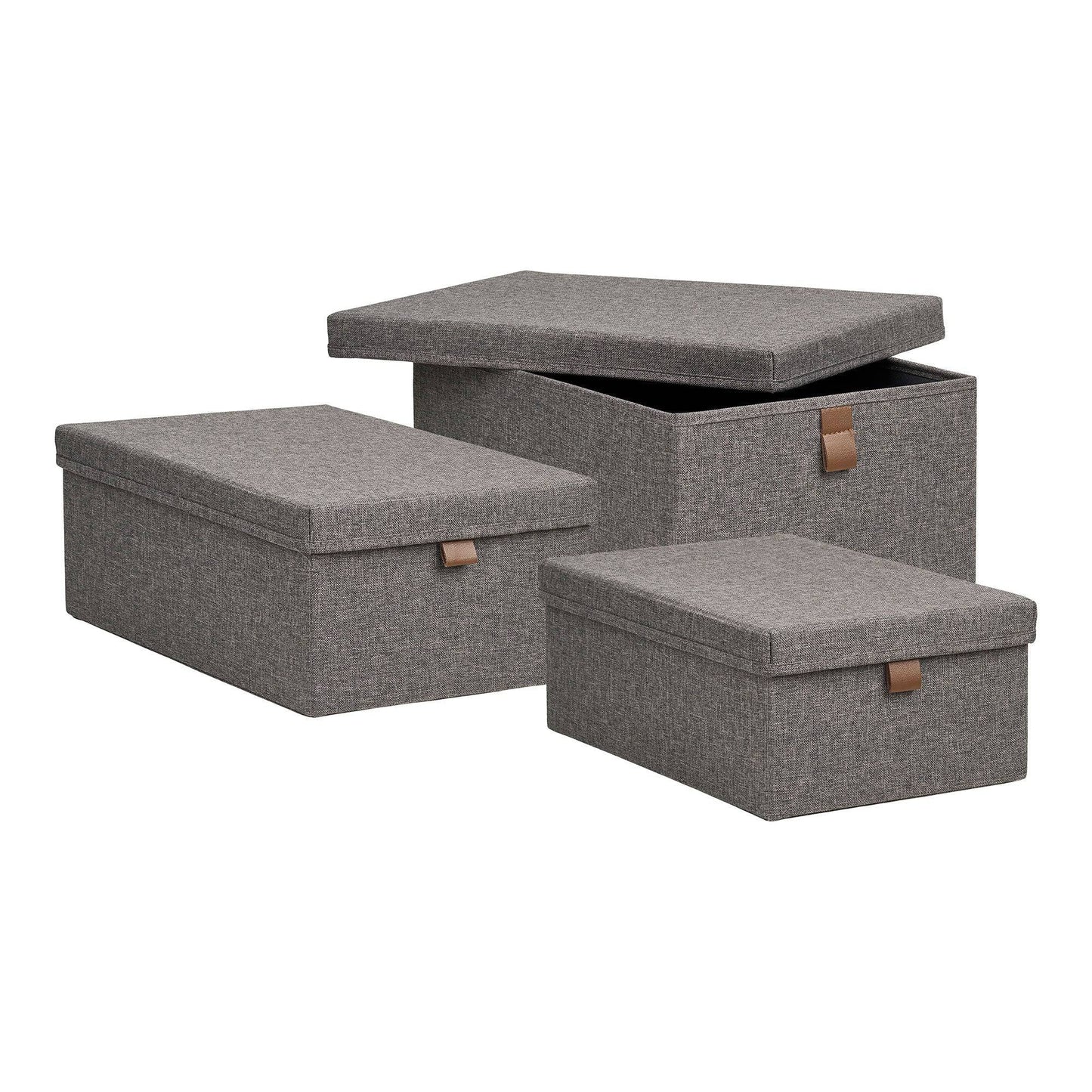 Cutii de depozitare, textil, gri inchis, set de 3